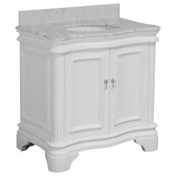 Kitchen Bath Collection Katherine 36" Single Bathroom Vanity In White With Carrara Marble Top