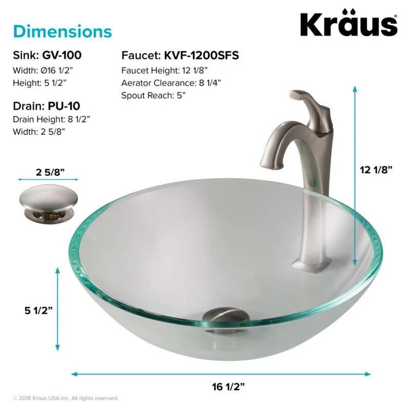 Kraus USA, Inc. Glass Vessel Sink, Arlo Bathroom Faucet, Drain, Ring, Spot Free Stainless Steel - Image 8