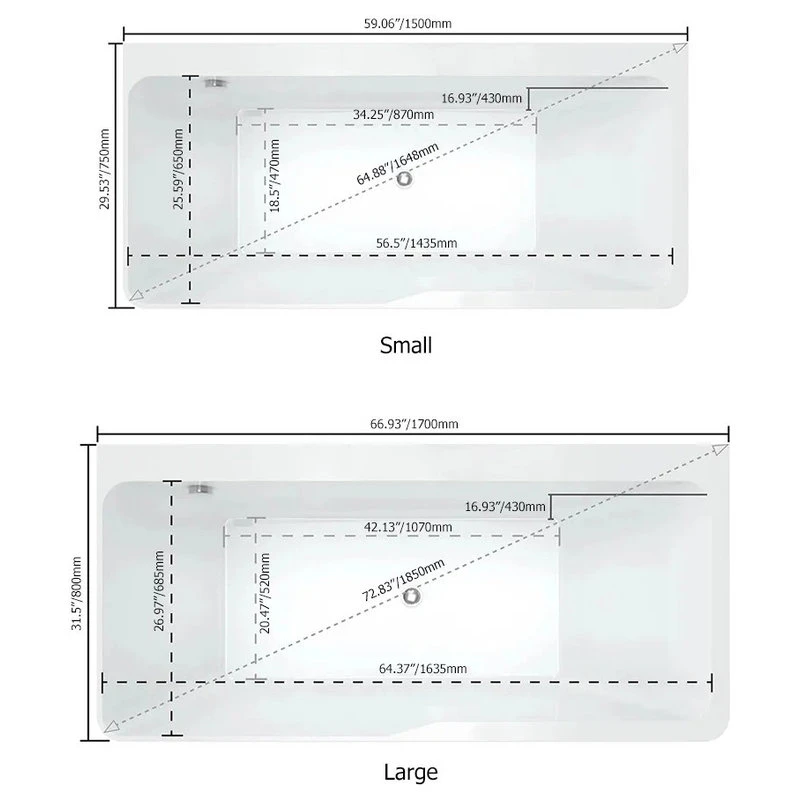 HOMARY 60" Acrylic Rectangular Whirlpool Water Massage Bathtub, Chromatherapy LED - Image 12