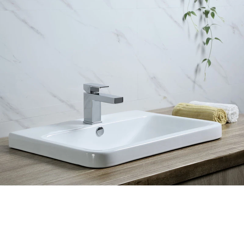 Luxier CS-028 Rectangular 24" Drop-In Ceramic Bathroom Sink, White - Image 7