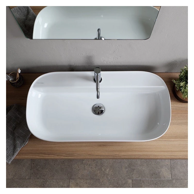 Scarabeo Ceramiche 30" Oval White Ceramic Vessel Sink, 1-Hole - Image 4