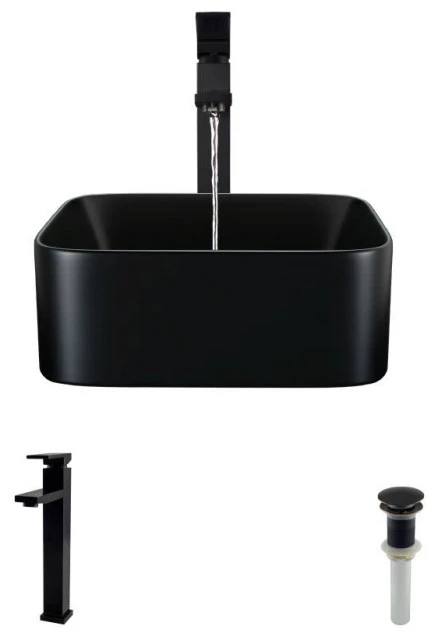 Rene R2-5033-MB-R9-7003 14-1/2" Vitreous China Vessel Bathroom - Matte Black /