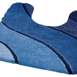 Null Blue Plush Washable Pedestal Bathroom Rug, Wave