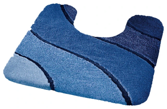 Null Blue Plush Washable Pedestal Bathroom Rug, Wave