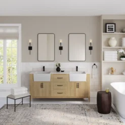 MOD The Waterman Bathroom Vanity, Double Sink, 72", Washed Ash, Freestanding