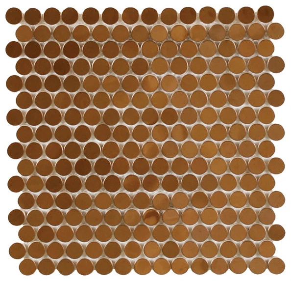 Flooring Supply Shop Mosaics Metal Tile Penny Round Stainless Steel, Polished Copper