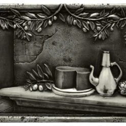 Design Tuscany Olives And Cheese Backsplash Mural, Pewter