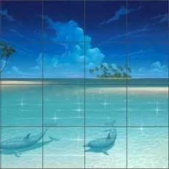 Artwork On Tile Miller Beach Seascape Dolphins Ceramic Tile Mural