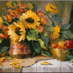 The Tile Mural Store (USA) Tile Mural, Sunflowers With Copper And Brass By Maxine Johnston