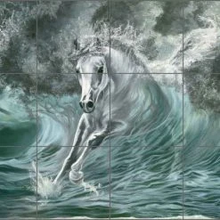 Artwork On Tile Ceramic Tile Mural Backsplash, Poseidon's Gift By Kim McElroy, 24"x18"