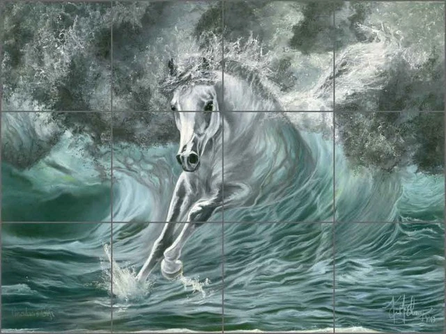 Artwork On Tile Ceramic Tile Mural Backsplash, Poseidon's Gift By Kim McElroy, 24"x18"