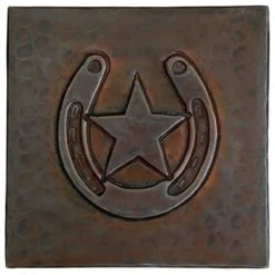 Hammermarc-CopperSinksDirect Horse Shoe/Star Design Hammered Copper Tile, 4"x 4"