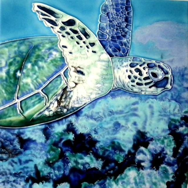 Tile Craft Sea Turtle Swimming In Blue Ocean 6X6 Inches Ceramic Tile