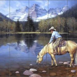 Artwork On Tile Ceramic Tile Mural Backsplash, Colorado Cowboy By Jack Sorenson, 30"x24"