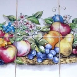 Mottles Murals Ceramic Tiles Fruit Kiln Fired Ceramic Tile Mural Peach Pear Grapes, 6-Piece Set