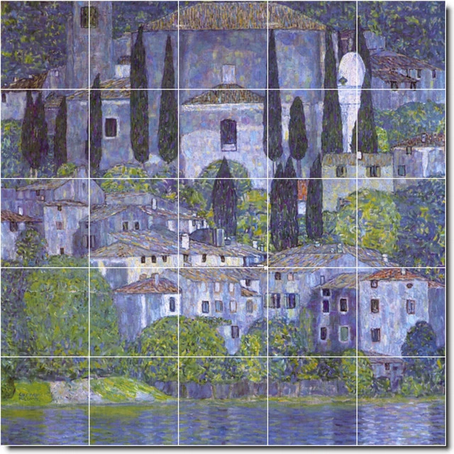Picture-Tiles Gustave Klimt Village Painting Ceramic Tile Mural #66, 30"x30"