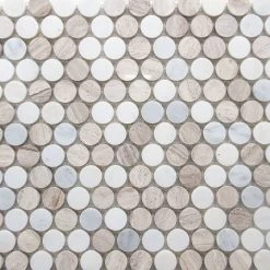 DistrictII Marble Penny Round Mosaic Tile, Light Beige