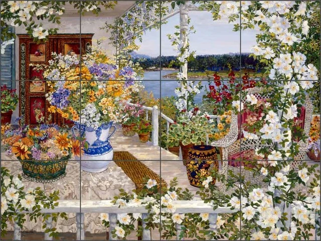 Artwork On Tile Ceramic Tile Mural Backsplash, Blue Hill Bay By John Powell, 24"x18"