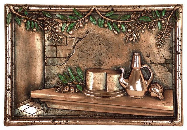 Design Tuscany Olives And Cheese Backsplash Mural, Copper