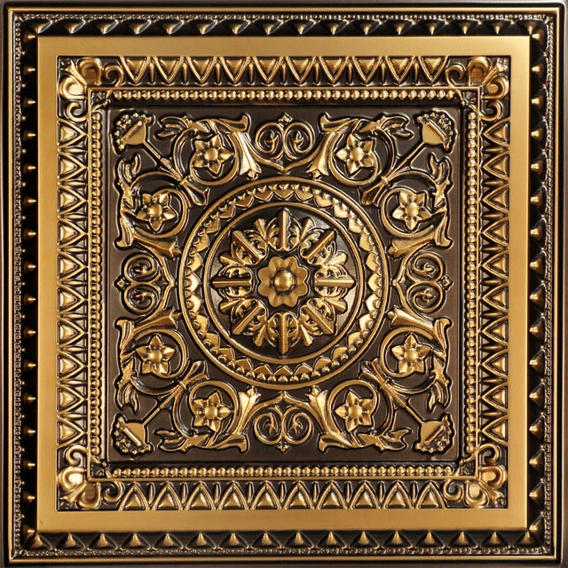 Decorative Ceiling Tiles, Inc. La Scala - Faux Tin Ceiling Tile - 24"x24" - #223, Antique Gold