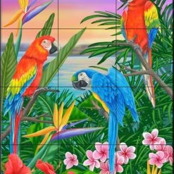 The Tile Mural Store (USA) Tile Mural, Parrot Trio By Mary Lou Troutman