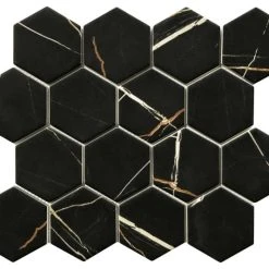 DistrictII 3" Hexagon Matte Glass Mosaic Wall And Floor Tile, Nero Black Sample