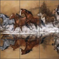 Artwork On Tile Sorenson Western Horses Ceramic Tile Mural Backsplash