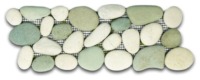 Faber Cnk Stone Sea Green And White Pebble Tile Border