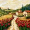 Tile Mural Store Tile Mural Kitchen Backsplash - Red Poppy Road - By Joanne Margosian