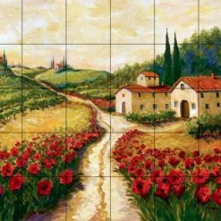 Tile Mural Store Tile Mural Kitchen Backsplash - Red Poppy Road - By Joanne Margosian
