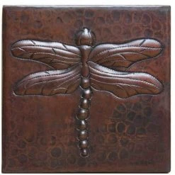 Hammermarc-CopperSinksDirect Dragonfly Design Hammered Copper Tile, 4"x 4"