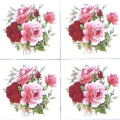 Mottles Murals Ceramic Tiles Rose Flower Bouquet Kiln Fired Ceramic Tile Backsplash, Set Of 4