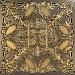 Decorative Ceiling Tiles, Inc. Golden Prague, Faux Tin Ceiling Tile, Glue Up, 24"x24", #218, Antique Gold