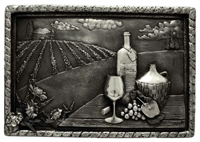 Design Tuscany Vineyard View Backsplash Mural, Pewter
