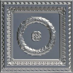 Decorative Ceiling Tiles, Inc. Laurel Wreath, Faux Tin Ceiling Tile, Silver, 24"x24"