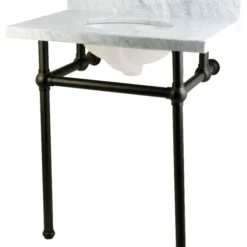 Kingston Brass 30X22 Carrara Marble Vanity Top W/Brass Console Legs, Carrara Marble/Matte Black