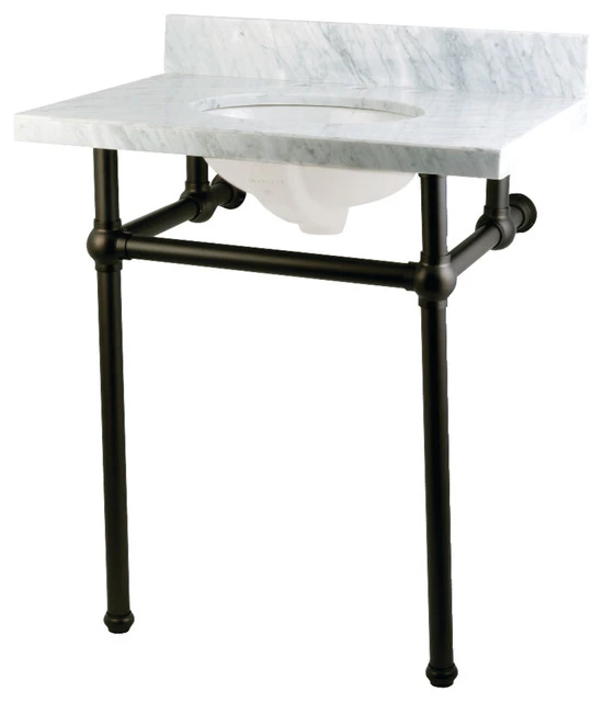Kingston Brass 30X22 Carrara Marble Vanity Top W/Brass Console Legs, Carrara Marble/Matte Black
