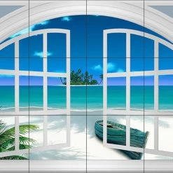 The Tile Mural Store (USA) Ceramic Tile Mural, Beach View Through A Window, DM, By David Miller