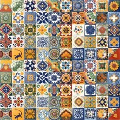 Mexican Decorative Accessories 4"x4" Assorted Mexican Ceramic Handmade Designed Tiles, 100-Piece Set