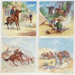 Mottles Murals Ceramic Tiles Remington Series Kiln Fired Ceramic Tile Western Rider White, 4-Piece Set