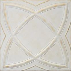Euro-Deco 19.6"x19.6" Styrofoam Glue Up Ceiling Tiles R13 White Satin Washed Gold