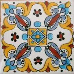 Mexican Decorative Accessories 4"x4" Mexican Ceramic Handmade Tile #C082