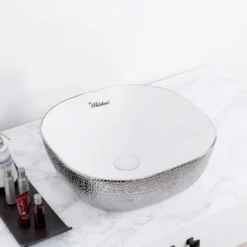 Whitehaus Collection Whitehaus WH71301 Isabella Plus 16-5/8" Vitreous China Vessel - White/Silver