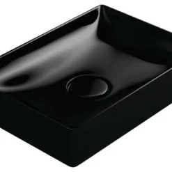 WS Bath Collections Vision 6050 Bathroom Sink Without Faucet Hole, Gloss Black