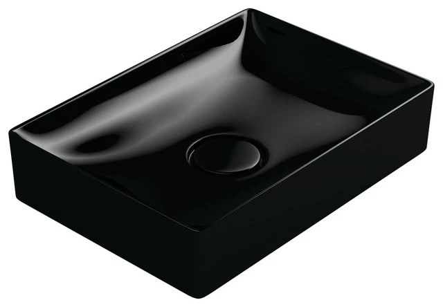 WS Bath Collections Vision 6050 Bathroom Sink Without Faucet Hole, Gloss Black