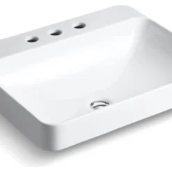 Kohler Vox Rectangle Vessel Bathroom Sink With Widespread Faucet Holes, White